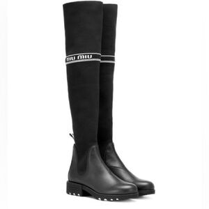 miumiu black sock logo boots
